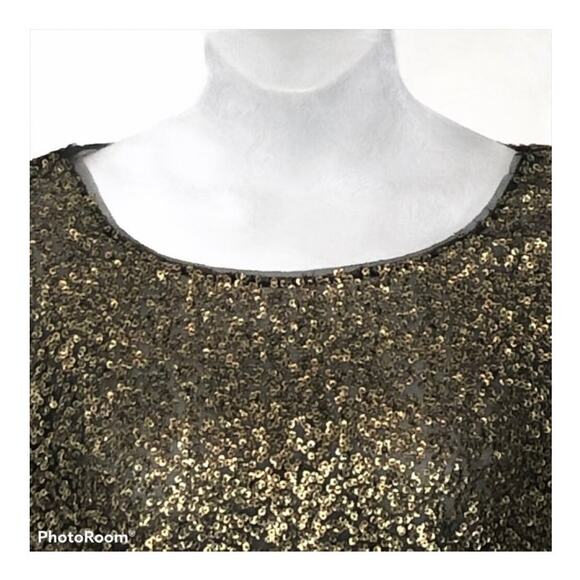 Silence + Noise Gold Sequin & Mesh Short Sleeve Party Blouse Size Small - Picture 4 of 16